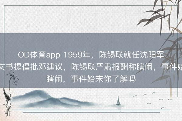 OD体育app 1959年，陈锡联就任沈阳军区司令员，文书提倡批邓建议，陈锡联严肃报酬称瞎闹，事件始末你了解吗