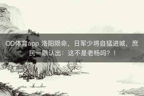 OD体育app 洛阳陨命，日军少将自猛进城，庶民一眼认出：这不是老杨吗？！